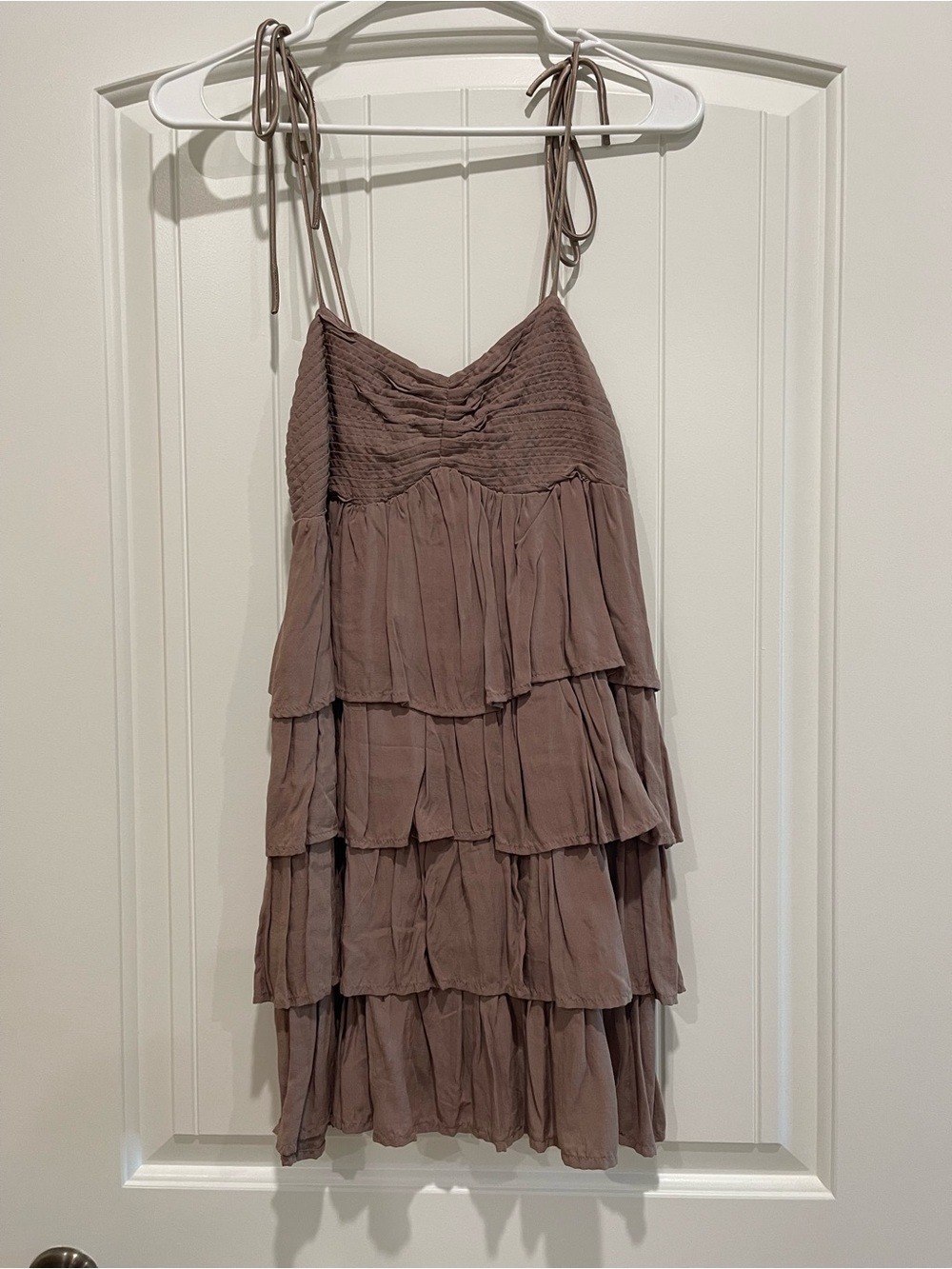 H&M Mauve/Tan Tiered Tie-Shoulder Mini Dress